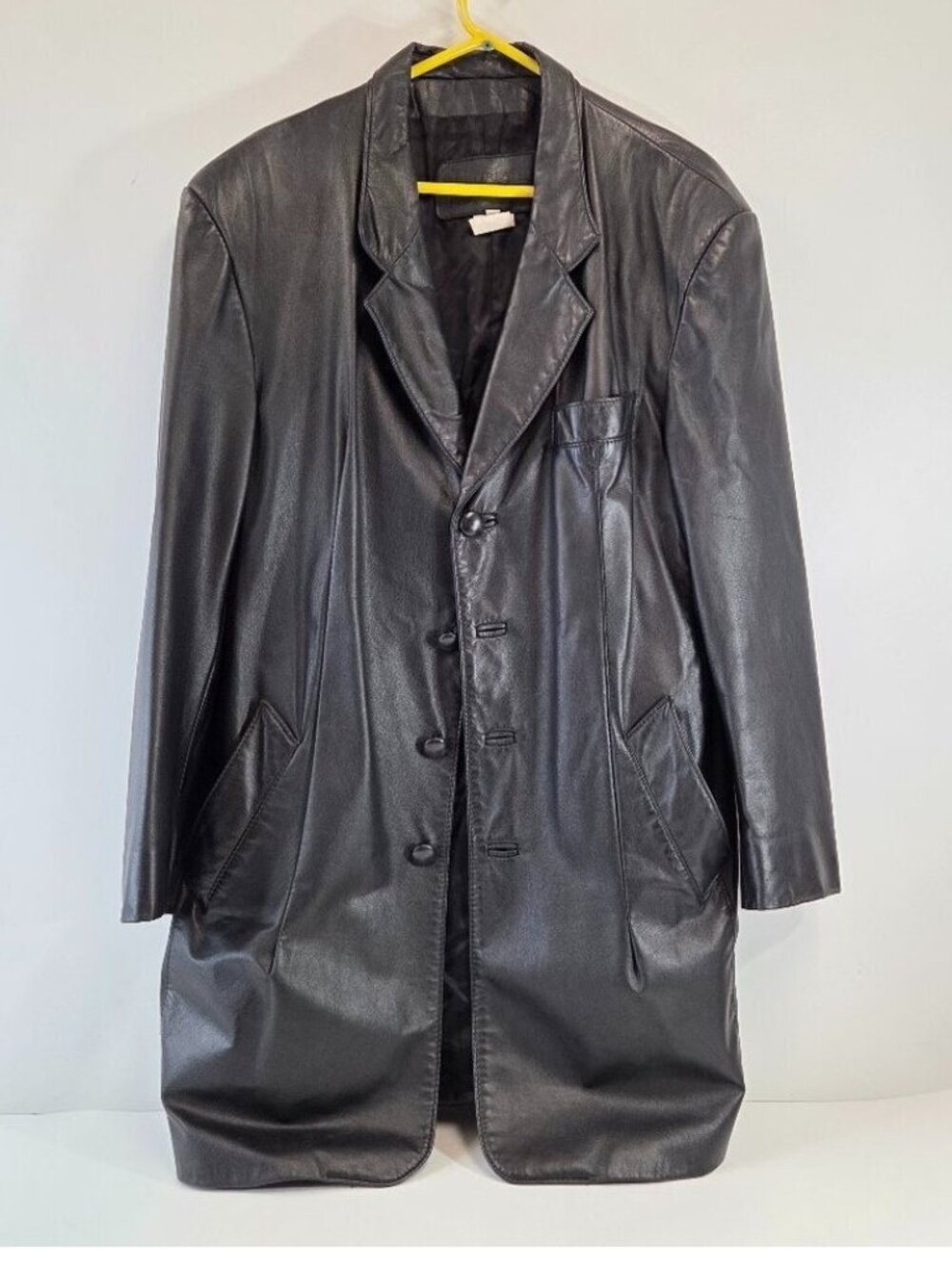 Vintage The Leather Ranch Mens Black Leather Trench Coat